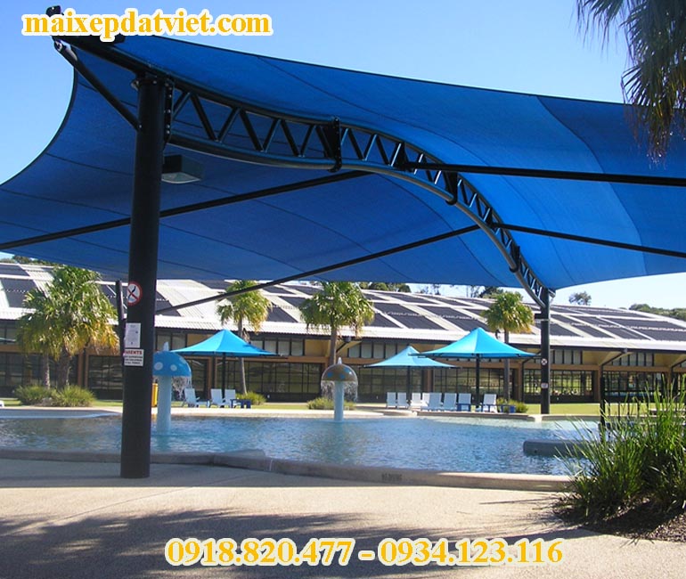 Lắp đặt mái che bạt căng kiến trúc hiện đại, đẹp cho bể bơi