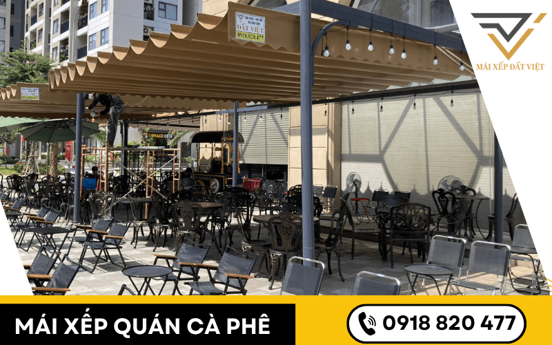 mái xếp quán cà phê 